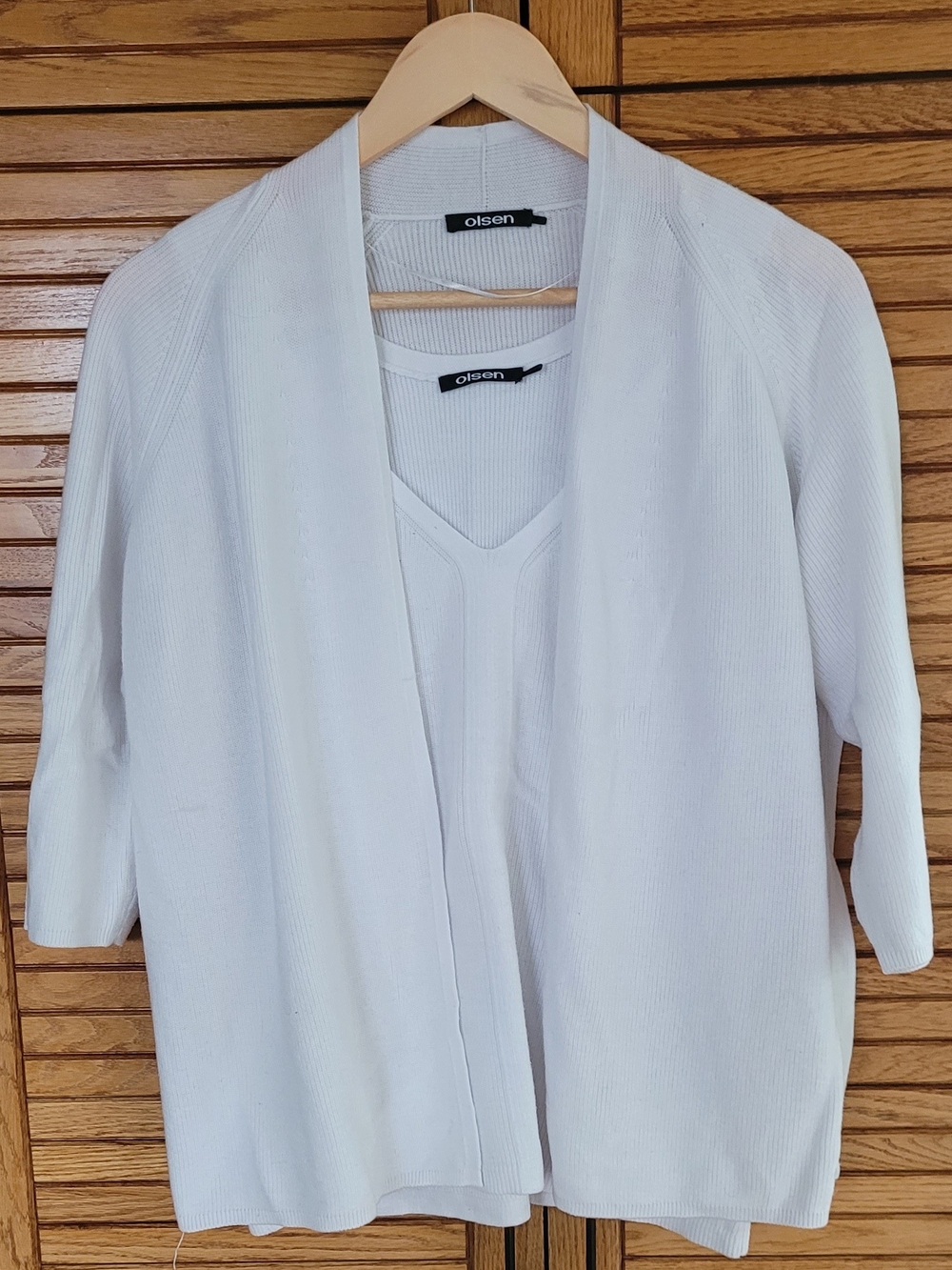 Olsen White Open-Front Knit Cardigan and Shell Set